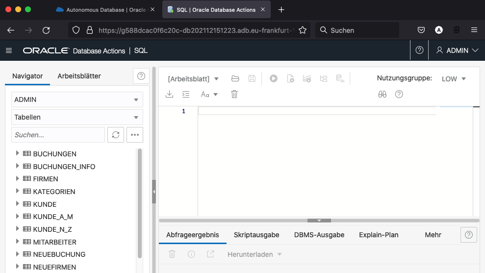 Abbildung 2: SQL Developer in der Oracle Cloud