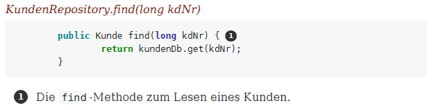 Gerenderter Quellcode der find-Methode der Klasse KundenRepository